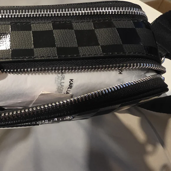 KARL LAGERFELD Maybelle logo Black Checkered Character print Crossbody Bag. NWT - Picture 6 of 10